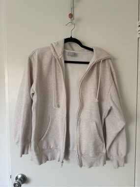 TNA Cozy Fleece Boyfriend Zip Hoodie in Light Beige
